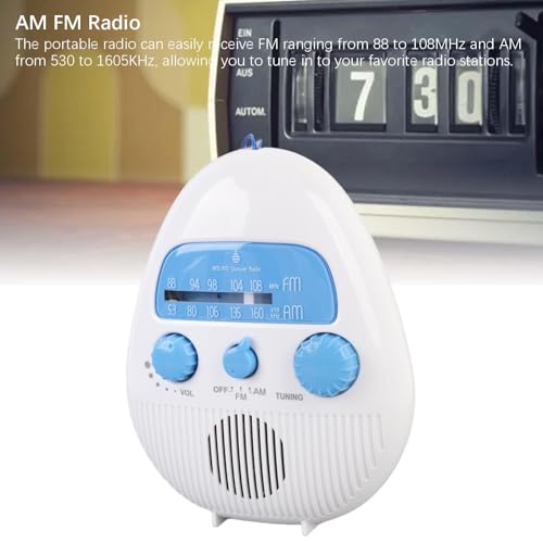 Zerodis AM FM Duschradio, Batteriebetriebene Hänge -Badezimmer -Radio mit Eingebauter Lautsprecher für Notfall -Haus -Outdoor -Reiseunterhaltung