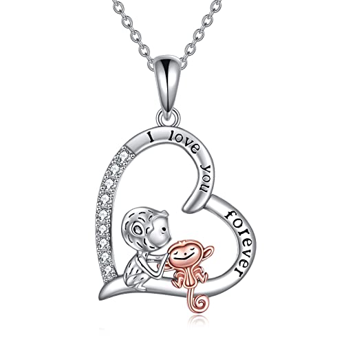 ONEFINITY Monkey Necklace Sterling Silver Monkey Pendant Gifts for Women Mothers Day Birthday Gifts for Mother Daughter Wife