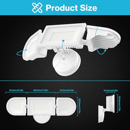 Olafus 130W Flood Lights Outdoor, 13000LM Super Bright LED Flood Light, IP65 Waterprooof Outdoor Flood Light Fixture, 3 Adjustable Heads, 6500K Exterior Security Lights for Yard, Garage, White by Olafus - Used condition - Image 8