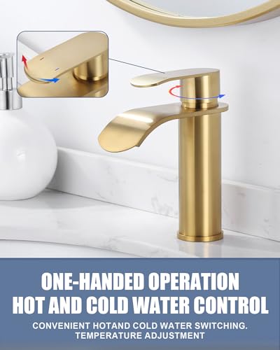 ARCORA Wasserhahn Bad, Hochdruck Waschtischarmatur wenig Lärm aus Edelstahl Einhandmischer Wasserfall Waschbeckenarmatur Armatur Waschbecken, Golden