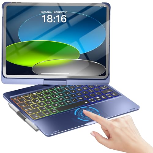 Image of NOKBABO for iPad 10th 11th (A16) Generation Case with Keyboard, iPad Air 11 case (M4 /M3 /M2), Keyboard for iPad Pro 11 (4th /3rd /2nd /1st) & iPad Air 5 /4, Trackpad, 360 Swivel, Backlit - Midnight Blue