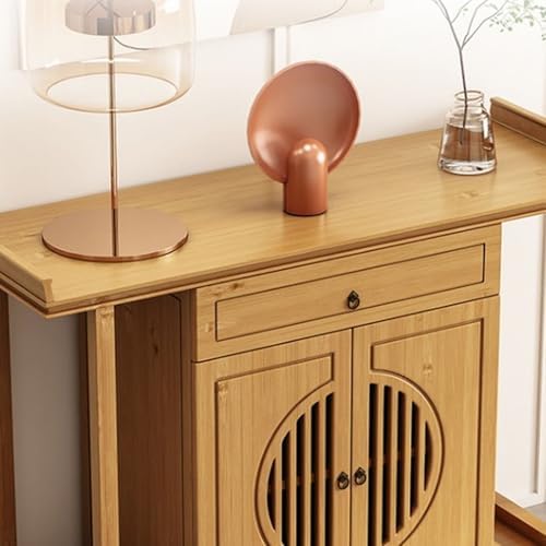 Buddhist Altar Table with Storage, 120cm Meditation Shrine for Prayer & Worship, Chinese Pedestal Offering Cabinet, Personal Spiritual Shrine for Divination & Rituals (Natural Finish)