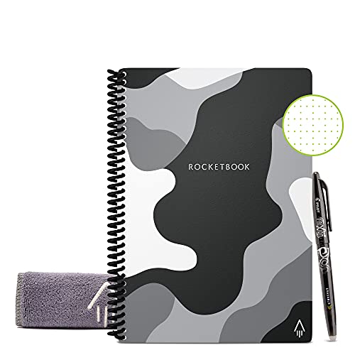 Rocketbook Smart Reusable Notebook - Dot-Grid Eco-Friendly Notebook with 1 Pilot Frixion Pen & 1 Microfiber Cloth Included - Lunar Winter Cover, Camo Notebook, Executive Size (6" x 8.8")