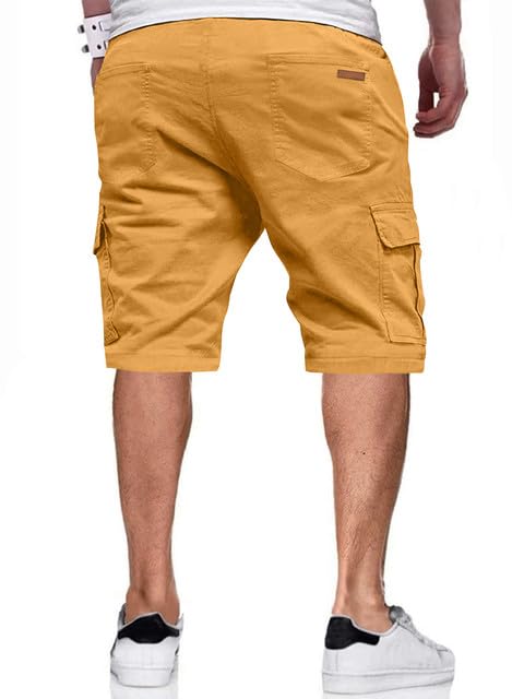 Image of JMIERR Mens Casual Cotton Twill Cargo Shorts Drawstring Classic Chino Stretch Short with 6 Pockets