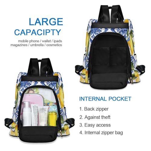 Mochila siciliana para mujer antirrobo en blanco y azul de lona resistente 5