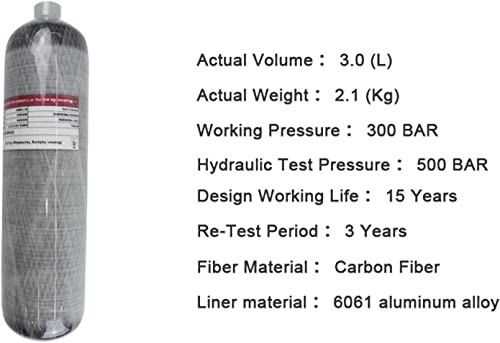 TUXING Universal 3L 4500psi Carbon Fiber Air Tank(Empty Bottle)& Paintball Fill Station with Valve Regulator Gauge for PCP Game - Image 5