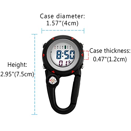 clip on multi-function digital carabiner watch backpack fob watch for men and women with alarm clock date week for nurses doctors chefs climbers home office outdoor use