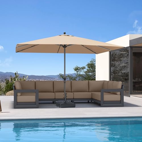Image of PURPLE LEAF Outdoor Market Umbrella 11.5' x 8' Rectangle Taupe 8 Metal Ribs