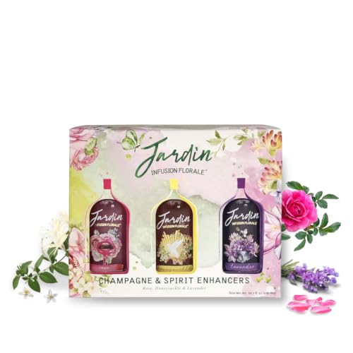 Jardin - Gift Set - Premium Cocktail Mixers - Sugar-Free Syrups - Shimmer Spirit Enhancer for Cocktails & Mocktails - For Events, Parties & Favors - Rose, Honeysuckle & Lavender - 3 Pack (6.76 fl oz)