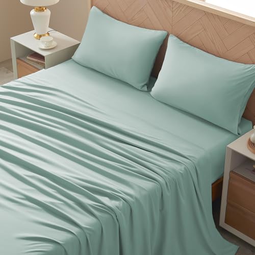 Image of Full Size 4 Piece Sheet Set - Comfy Breathable & Cooling Bed Sheets Set, Soft and Wrinkle Free, Deep Pockets, Easy & Secure Fit, Hotel Luxury Bedding - Oeko-Tex - Spa Blue