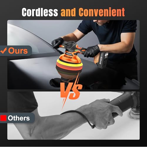 Cordless Buffer Polisher, 6 Inch Dual Action Polisher Kit with 2Pcs 21V 3.0Ah Rechargeable Battery, 6 Variable Speed 5500RPM Car Buffer Polisher for Car Detailing, Polishing, Waxing