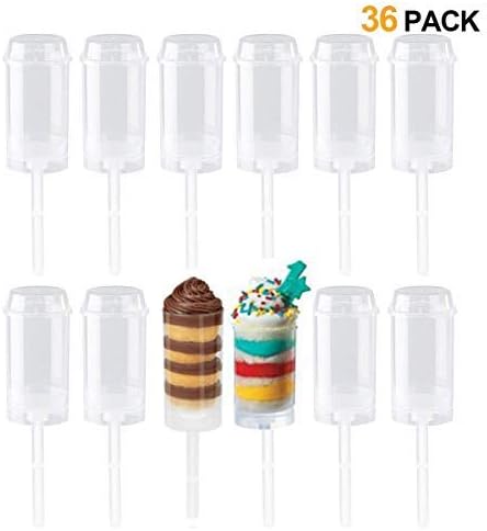 Accguan Round Shape Clear Push-Up Cake Pop Shooter (Push Pops) Plastic Containers with Lids, Base & Sticks, Pack of 36