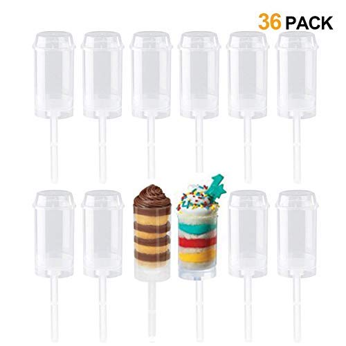 Accguan Round Shape Clear Push-Up Cake Pop Shooter (Push Pops) Plastic Containers with Lids, Base & Sticks, Pack of 36