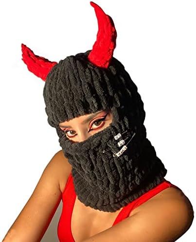 Beanie Hats for Men Women Creative Demon Knitted Crochet Santa Caps Warm Snow Ski New Year Holiday Party Funny Hats Unisex Teens(Black Demon)