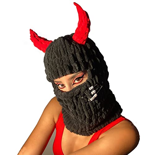 Beanie Hats For Men Women Creative Demon Knitted Crochet Santa Caps Warm Snow Ski New Year Holiday Party Funny Hats Unisex Teens(Black Demon) #TOP2