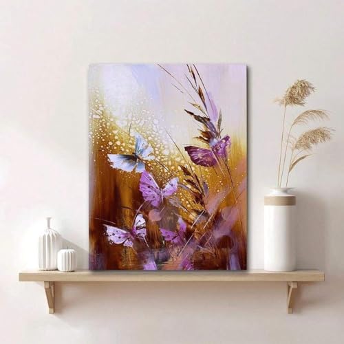 Peinture abstraite ailes papillon fleur bleue affiche moderne - 3