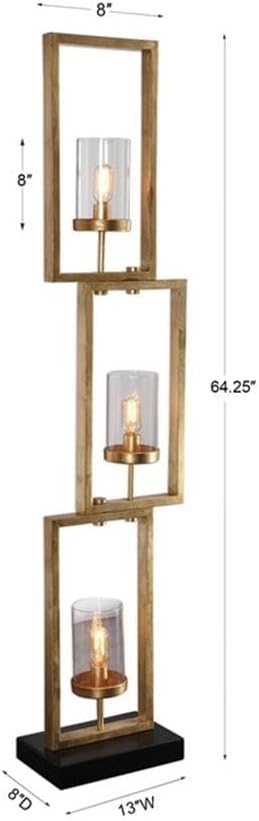 BOWERY HILL Contemporary Steel and Glass Floor Lamp, Black and Gold Finish, 64.25 in Height, Includes 3 Amber Bulbs, Geometric Design, Modern Lighting for Living Room or Home Office Decor