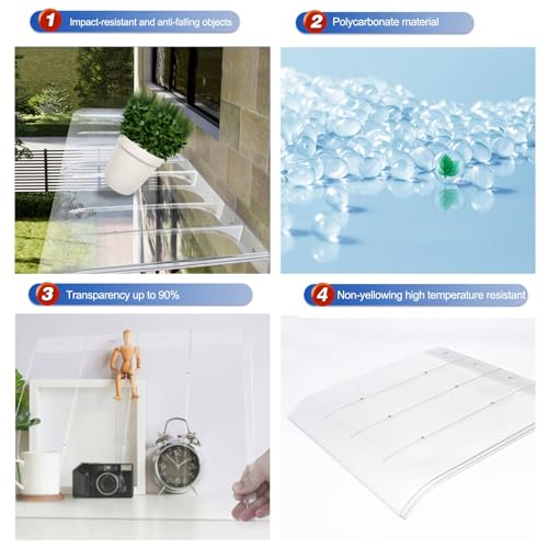 Auvent de porte 50x300 cm en polycarbonate courbé pour protection extérieure