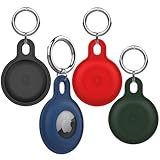 ETOFIXEE AirTag Hülle mit Schlüsselanhänger, 4er Pack AirTag Anhänger Schutzhülle, Wasserdicht und Kratzfest, Silikon Airtag Halter für Schlüssel, Taschen, Gepäck, Hundehalsband und Katzenhalsband
