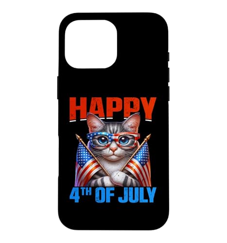 Happy 4th Of July American Flag Men Women 4th Of July Cat �X�}�z�P�[�X iPhone 16 Pro Max �p