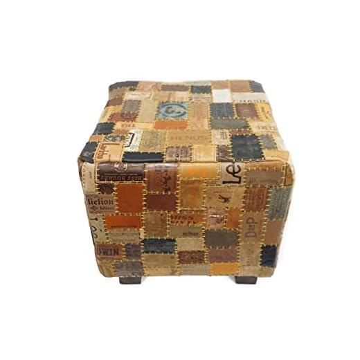 Home&Manor Unique Leather Patch Pouf