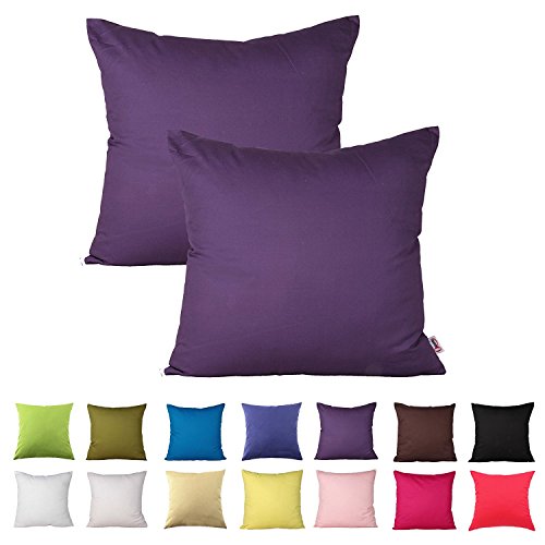 Queenie® - 2 Pcs Solid Color Cotton Decorative Pillowcase Cushion Cover for Sofa Throw Pillow Case Available in 14 Colors & 5 Sizes (26 x 26 inch (65 x 65 cm), Purple)