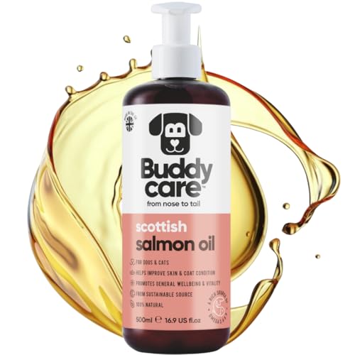 Aceite de Salmón Premium Buddycare para Perros UK (500ml) | Suplemento Esencial de Omega 3, 6 y 9 para Gatos y Perros | Omega 3 Natural para Gatos