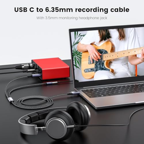 MOSWAG Câble audio, câble audio USB vers 6.35mm trs tressé en nylon de haute qualité,compatible avec les appareils Windows et les amplis combo guitare et autres logiciels d'enregistrement – vue 2