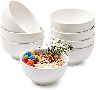 EZOWARE Set of 8 440ml Bowl, Round Dish Bowls for Snacks, Dessert, Cut Fruit, Salad, Soup, Cereal (12.7 x 6.3 cm) - White