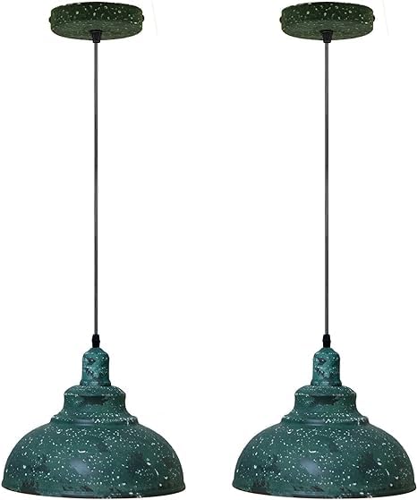Vintage Pendant Dome Light Shade Industrial Hanging Pendant Light Ceiling Lighting for Dining Room, Bar, Clubs and Restaurants (Green Cama)