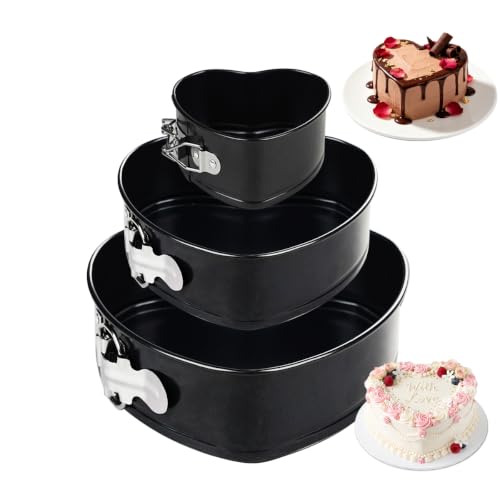 EnonGarden 4' 7' 9' Springform Pan Set of 3, Non-Stick Heart Shaped Cake Pans, Leakproof Cheesecake Pans with Removable Bottom & Quick Release Latch for Baking, Birthday & Wedding