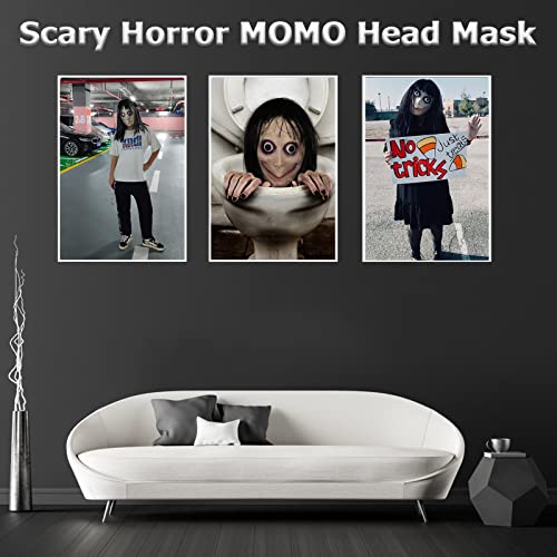 Halford Momo Mask, Scary Devil Mask With Long Hair, Creepy Challenge Games Evil Mask, Horror Cosplay Decor For Party Props #TOP2