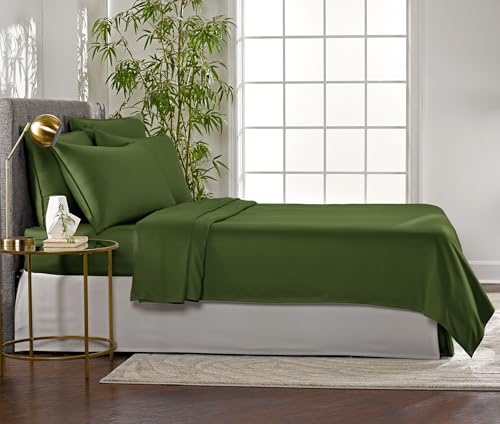 Image of Pure Bamboo Full Sheets, Genuine 100% Organic Viscose Derived from Bamboo Bed Sheet Set, Luxuriously Soft & Cooling, Double Stitching, 2 Year Quality Promise (Full, Pesto)