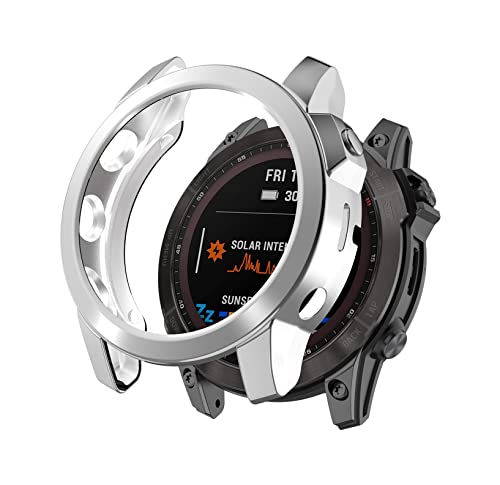 SHEAWA for Garmin�K�[�~�� Fenix 7X �P�[�X �J�o�[ �ی�P�[�X TPU�J�o�[ �݊��i �Ռ��z�� �d�C���b�L �A�N�Z�T���[ (�V���o�[)