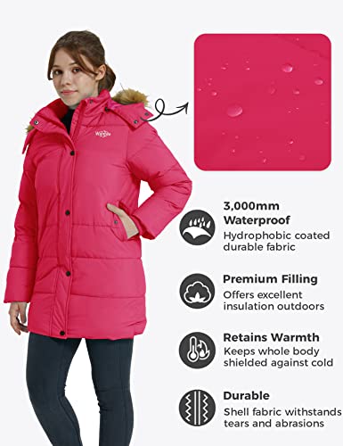 Wantdo Girl's Water-Resistant Winter Coat Thicken Filling Puffer Jacket Soft Hooded Parka Rose Red 8 #TOP4