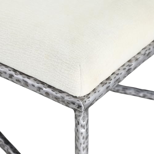 Meridian Furniture 22065Cream Valley Collection Modern | Contemporary Bench with Soft Cream Chenille Fabric, Brushed Silver Forged Iron Metal Legs and Frame, 54" W x 18" D x 18" H, Cream by Meridian Furniture - Image 4