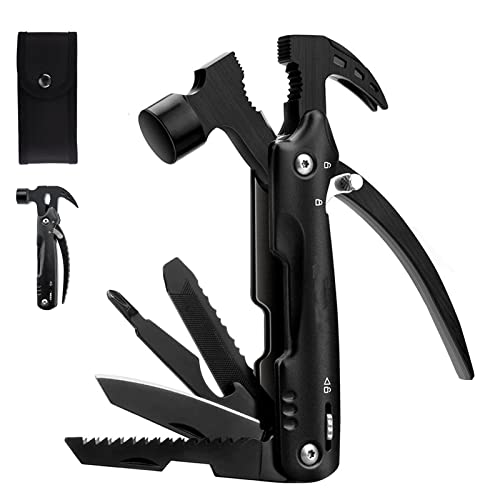 Outils Multifonctions 12 en 1 Marteau Pince en Acier Inoxydable Multitool Pliable Couteau Portable Multifonction Outil Camping Gadgets pour Extérieur avec Pochette en Nylon, Cadeau pour Homme Cover