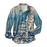 Generisch Festliches Herren-Weihnachtshemd mit Baumdruck für winterliche Feiertage gemütliche Festtagsstimmung (Blue, XXXL)