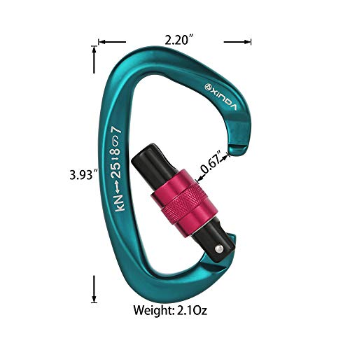 XINDA Screwgate Locking Carabiner Clip - Professional Rock Climbing Carabiner Screw Lock,Heavy Duty Carabiners for Climbing,Mountaineer,Hammock,Camping,Outdoor Equipment (2 pcs Green) - Thumbnail 6