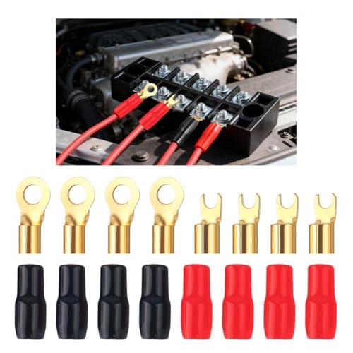 8PCS 4 Gauge Wire Connectors Fork & Round,Speaker Wire Connectors Strip Crimp Barrier Spade Terminal Connector,Universal Speaker Wires Terminals Car Accessories for Cars/Trucks
