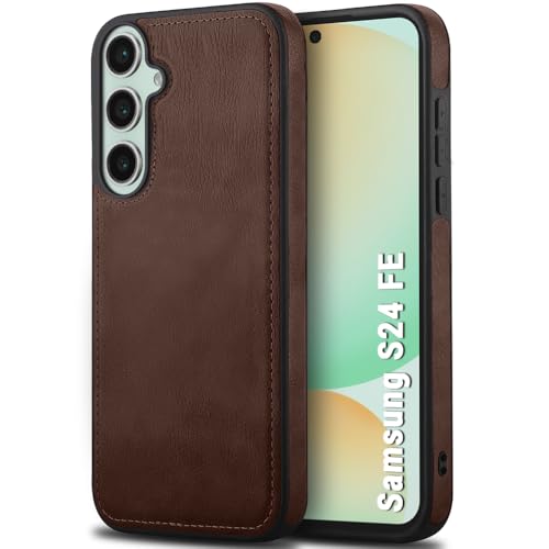 Image of TheGiftKart Genuine Leather Finish Back Cover Case for Samsung Galaxy S24 FE 5G | Shockproof Design | Raised Edges for Camera & Screen Protection | Stunning Minimalist Design Back Cover Case (Brown)