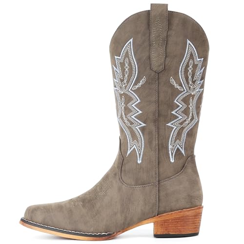 Image of IUV Cowboy Boots for Women Mid Calf Pull-On Cowgirl Boots