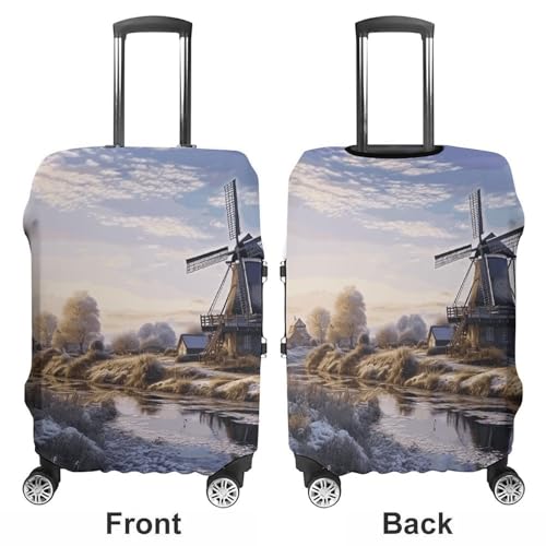 Traditional Windmill Luggage Cover Tsa Approved Suitcase Covers for Luggage Elastic Washable Suit Case Covers Anti-Scratch Travel Luggages Sleeve Suitcase Protector Fits 19-30 Inch Case(S)3