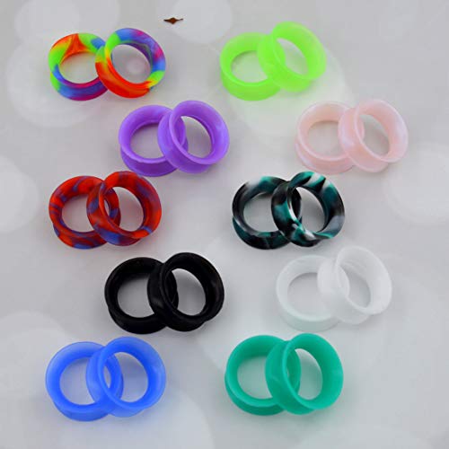 OUFER 20PCS Soft Silicone Ear Gauges Marble Pearlized Flesh Tunnels Plugs Stretchers Expander Double Flared Flesh Tunnels Ear Piercing Jewelry - Thumbnail 2