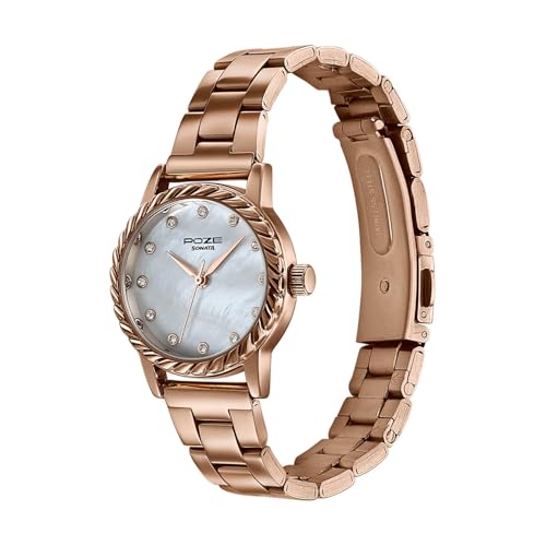 Image of Sonata Poze 8 Quartz Analog with MOP White Dial IP Rose Gold Solid Link Strap Watch for Women - SP80177WM01W