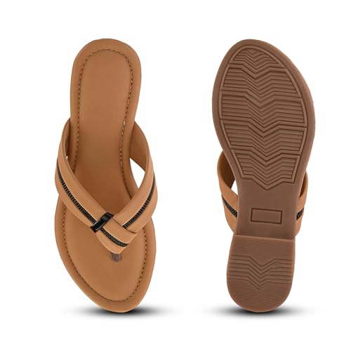 Image of Centrino Women's Flat Thong Sandals | Stylish Embellished Strappy Flip-Flops | Open-Toe Slip-On with Metallic Studs| Soft Cushioned Footbed for Comfort | Elegant & Durable Fashion Footwear (9313)