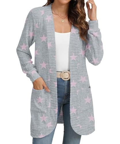 Image of YSYOKOW Cardigan Sweaters for Women Long Sleeve Open Front with Pockets | Long Cardigans for Women Lightweight Soft Casual Dressy Loose Fit Cardigan Sweater with Pockets for Work and Office
