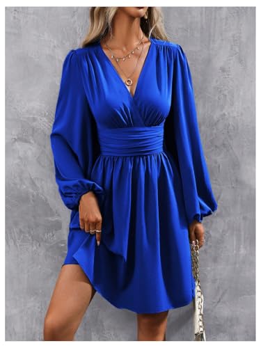 Image of SOLY HUX Women's Elegant Dress V Neck Long Sleeve High Waist Swing Prom Cocktail Short Dresses