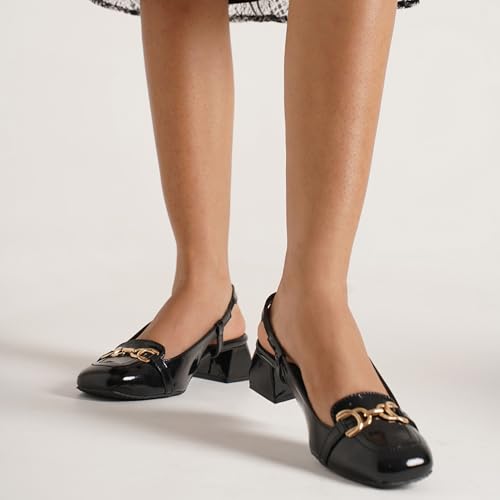 Image of JM LOOKS Womens Slingback Block Heels Closed Square Toe Dress Work Slip on Back Strap Business Pumps