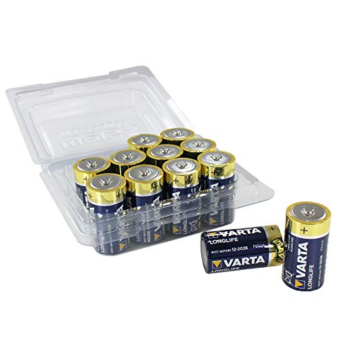 Varta Longlife C Baby Lot de 12 Piles alcalines LR14 refermables Blanc d'origine – More Power + boîte à Piles